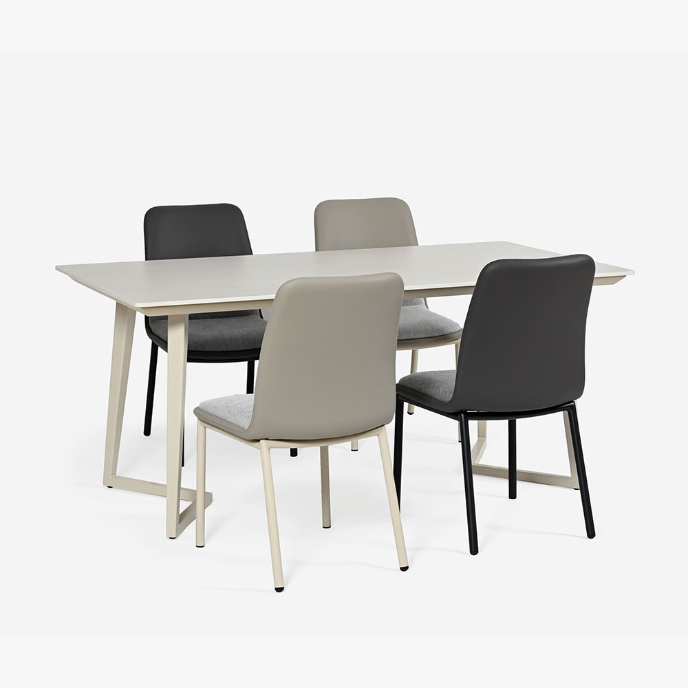 ダイニングセット テーブル「グレイス」セラミック天板 アイボリー色 全2サイズ+チェア「カロル」4脚セット 全2色