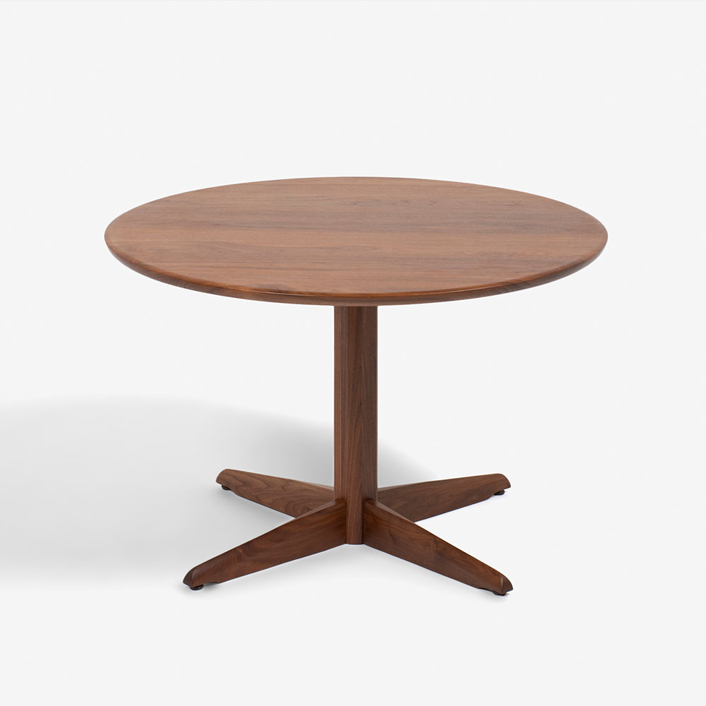 ダイニングセット「フォルム」ウォールナット材 幅110cm丸テーブル 塗装2タイプ チェア座面:合成皮革L-2444