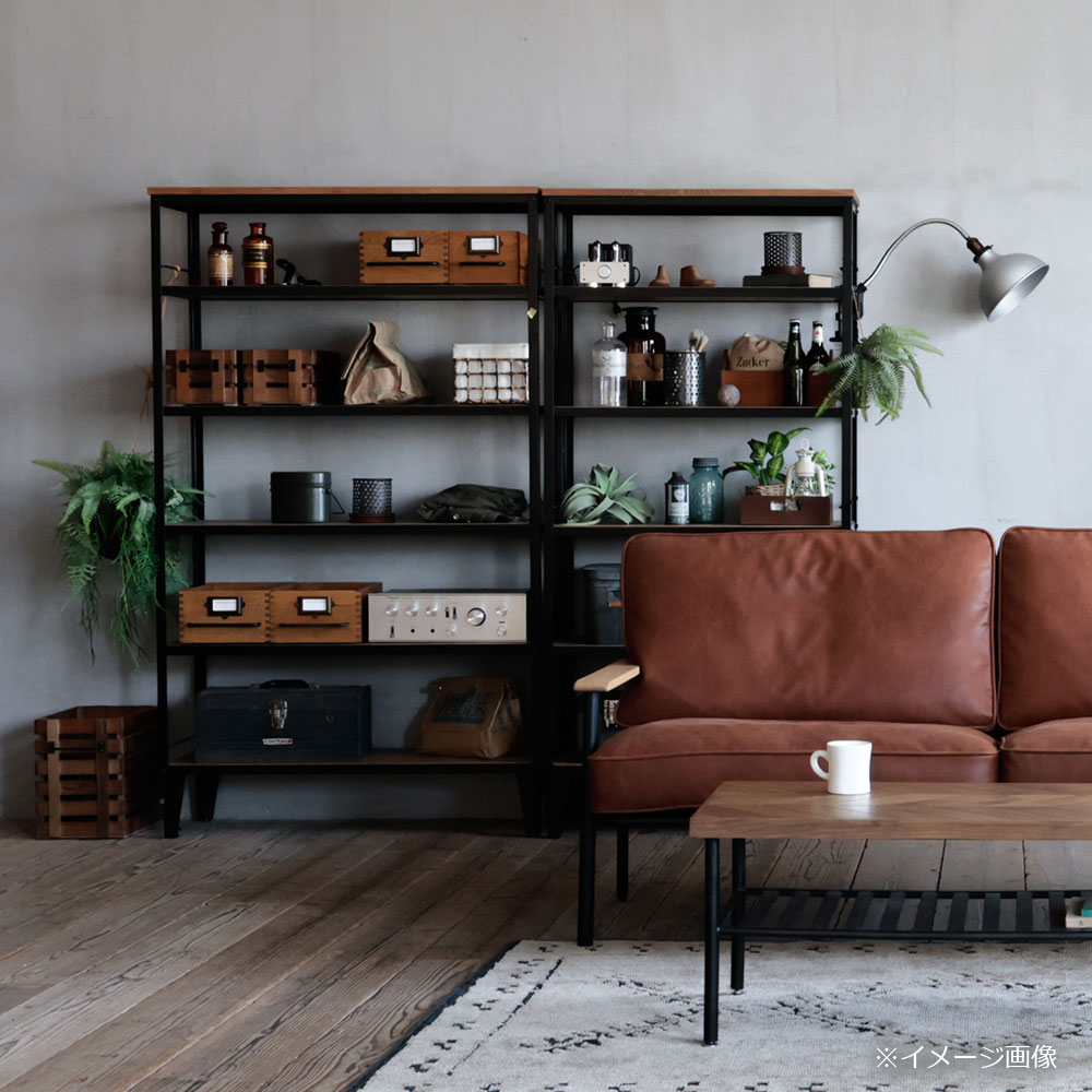 オープンシェルフ「アンティス」幅103cm オーク材/ブラックスチール
