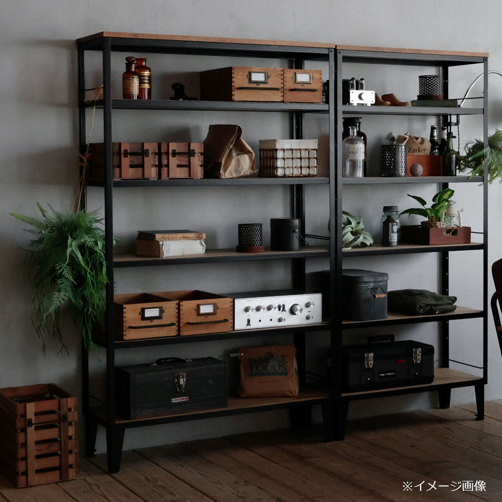 オープンシェルフ「アンティス」幅103cm オーク材/ブラックスチール
