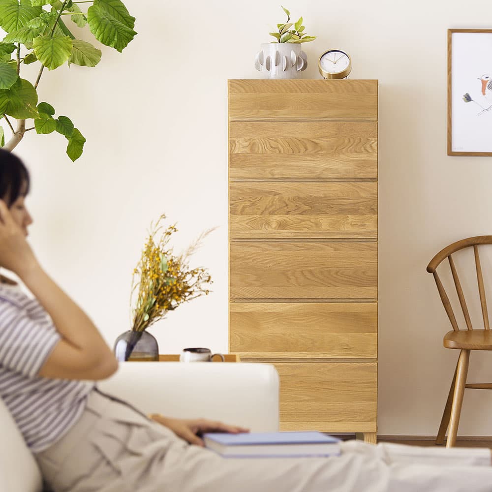 リビングハイチェスト「レッチェ」幅50cm ホワイトオーク材