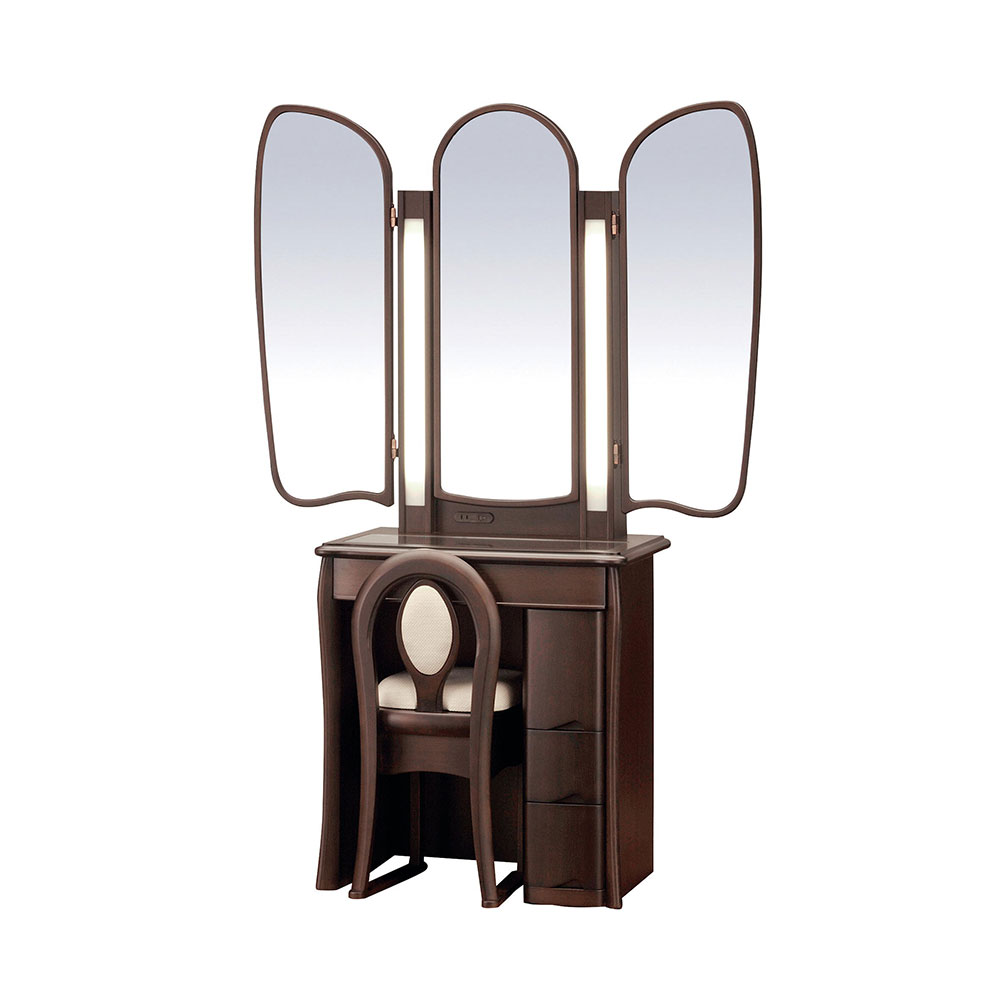 ドレッサー（椅子付き）「ベル」三面鏡 LEDライト付き 全5色