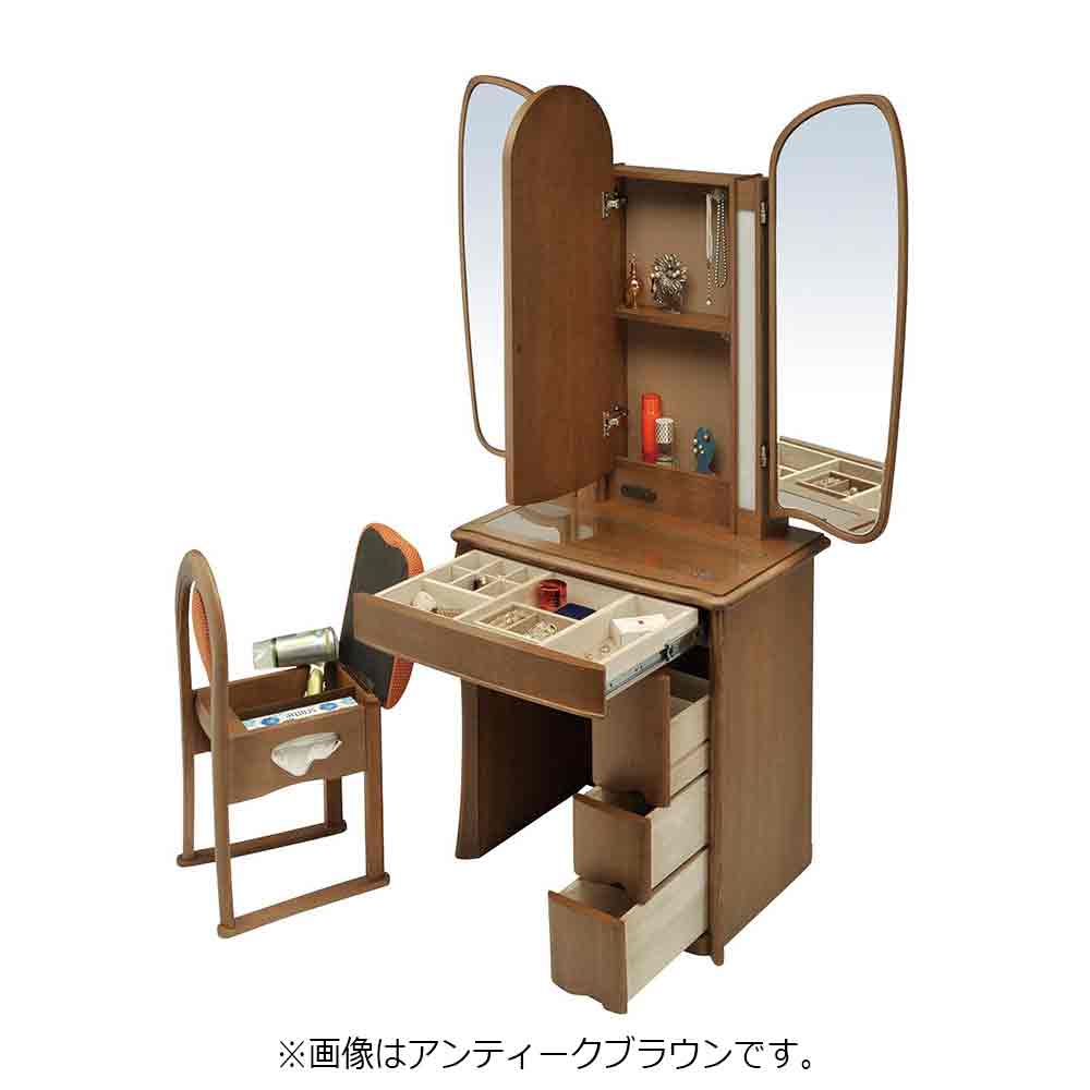 ドレッサー（椅子付き）「ベル」三面鏡 LEDライト付き 全5色