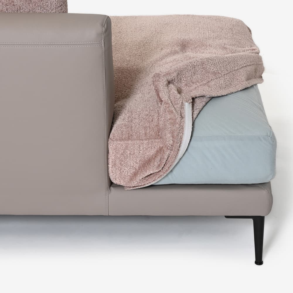 Abitamoda （アビタモーダ）片肘コーナーカウチソファ 向って左「メダ」 カバーリング仕様 布/革コンビ(布#6/6145 革L133) 金属脚全2色【受注生産品】【お手入れキットの特典付き】