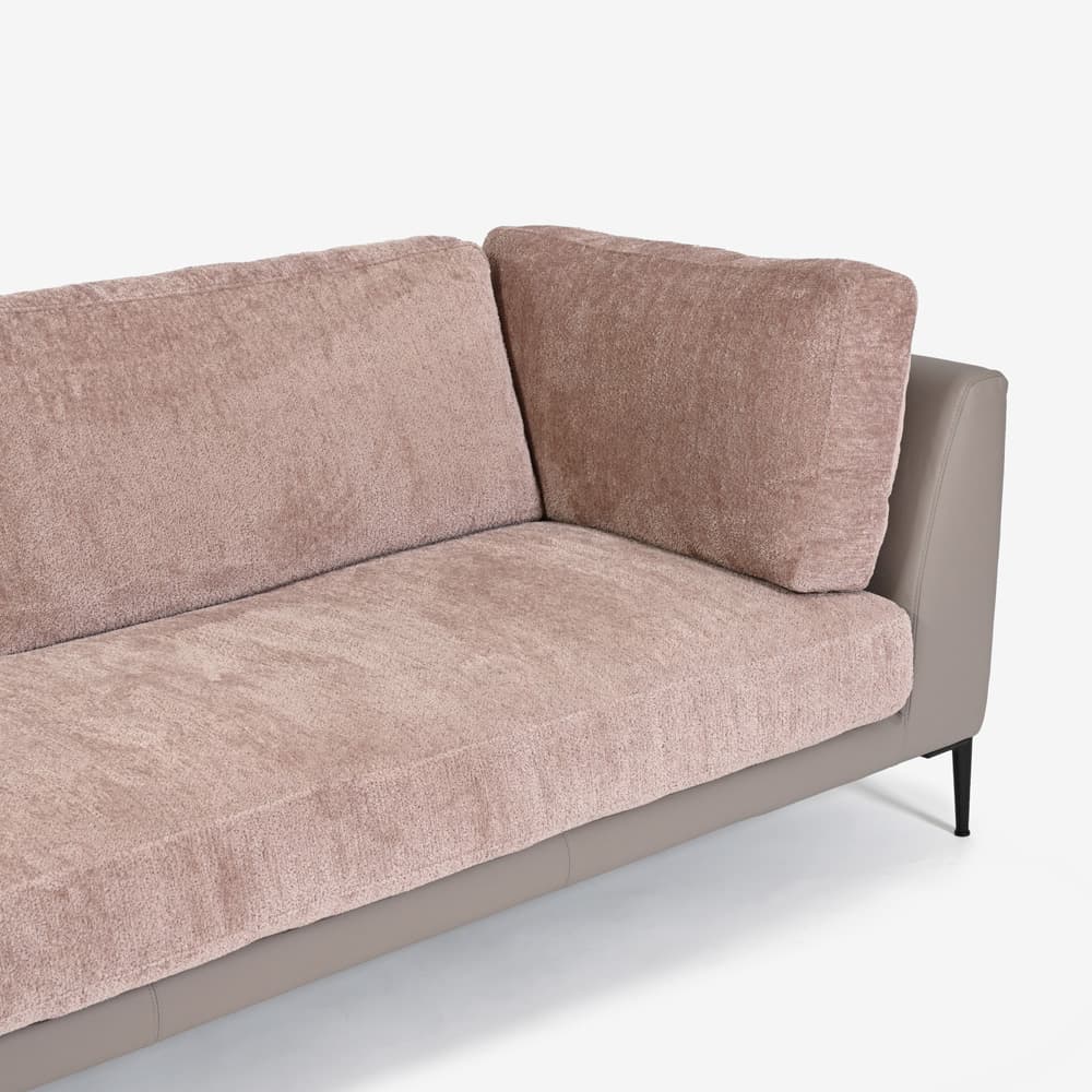 Abitamoda （アビタモーダ）片肘コーナーカウチソファ 向って左「メダ」 カバーリング仕様 布/革コンビ(布#6/6145 革L133) 金属脚全2色【受注生産品】【お手入れキットの特典付き】