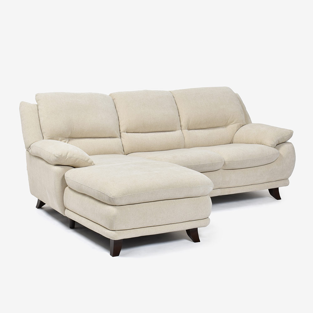 カウチソファ 向って左カウチ「オースチンKD」幅227cm 布#NDO 09 ベージュ色 脚全6種類【お手入れキットの特典付き】