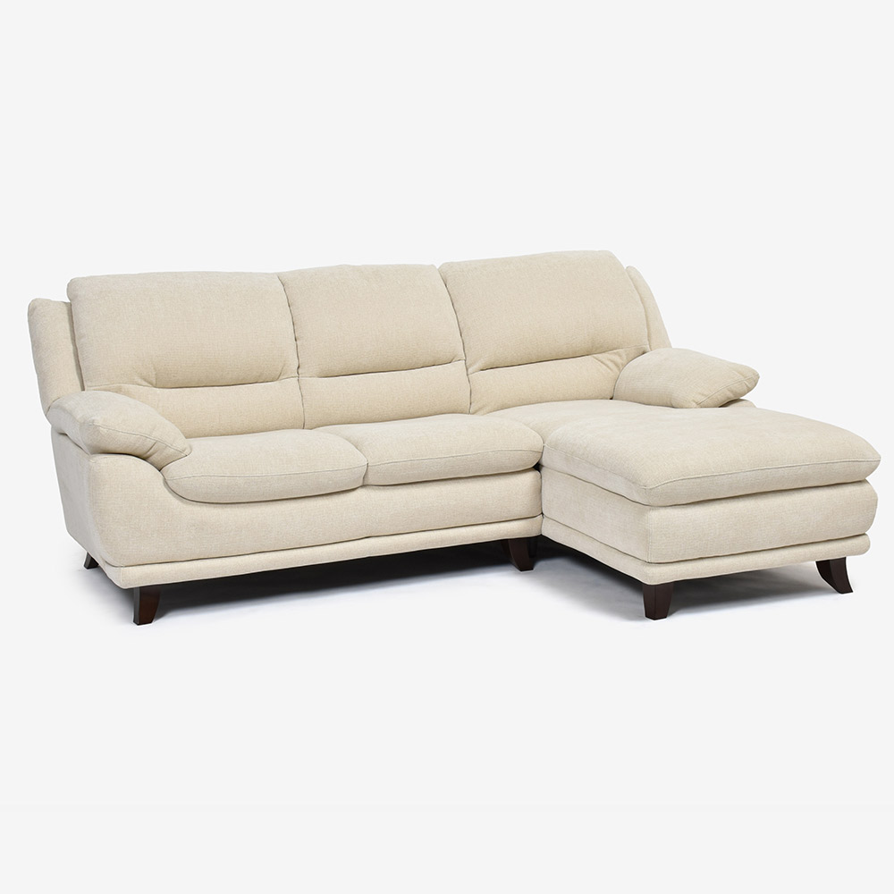 カウチソファ 向って右カウチ「オースチンKD」幅227cm 布#NDO 09 ベージュ色 脚全6種類【お手入れキットの特典付き】