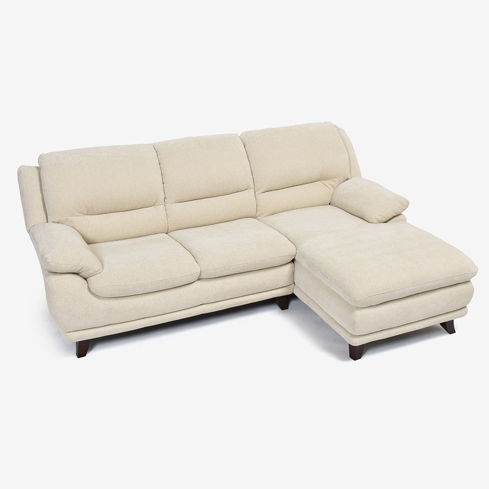 カウチソファ 向って右カウチ「オースチンKD」幅227cm 布#NDO 09 ベージュ色 脚全6種類【お手入れキットの特典付き】