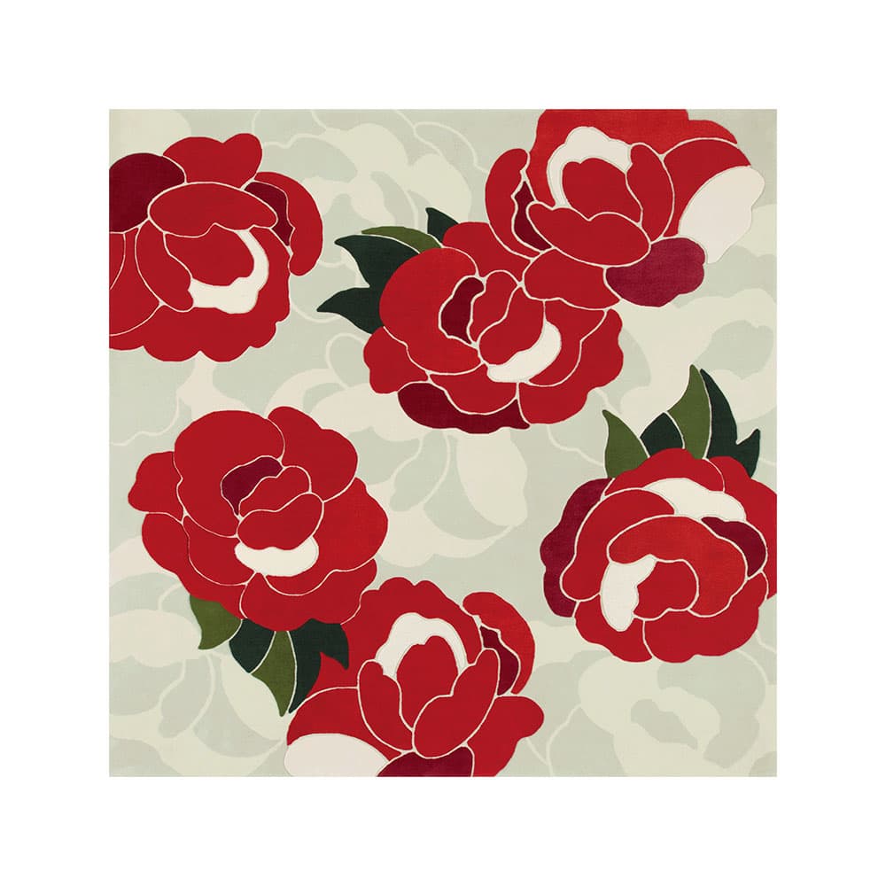 山形緞通 手刺緞通「牡丹」Lサイズ(幅255x長さ255cm) 防炎【受注生産品】