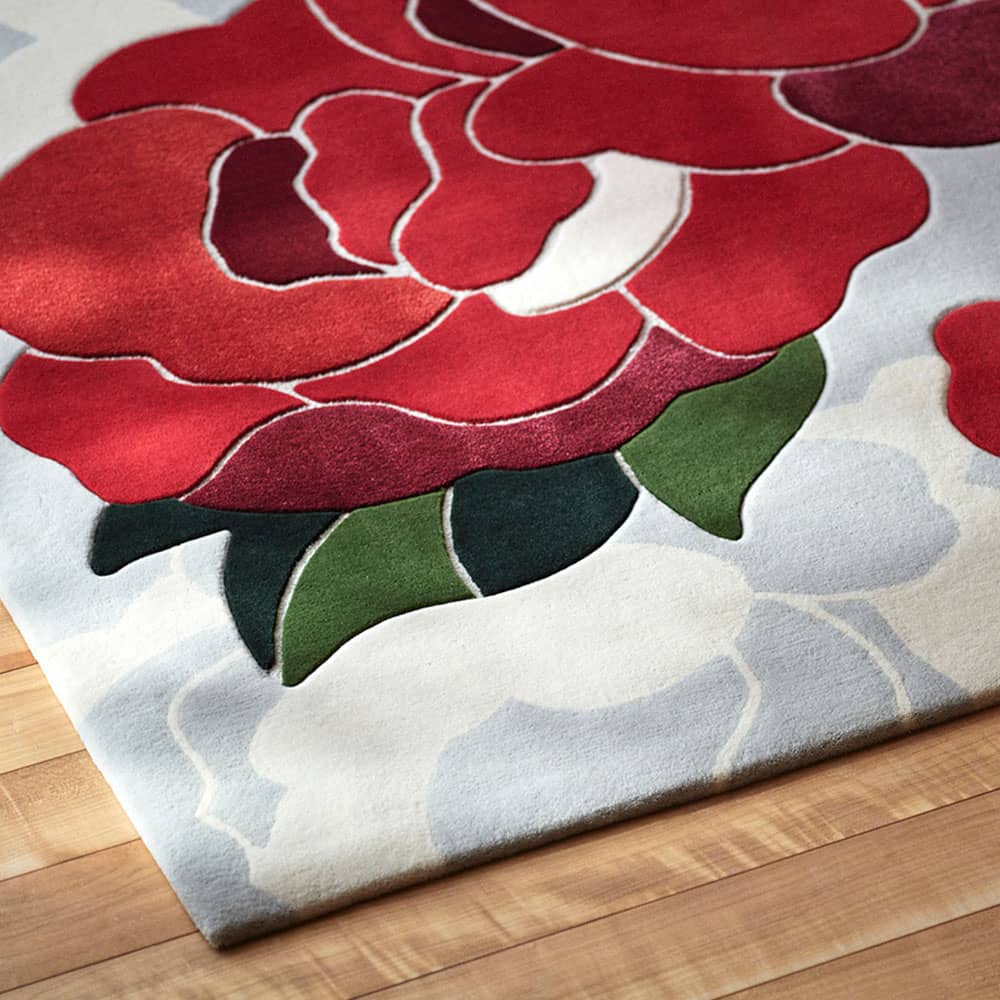 山形緞通 手刺緞通「牡丹」Mサイズ(幅200x長さ140cm) 防炎【受注生産品】