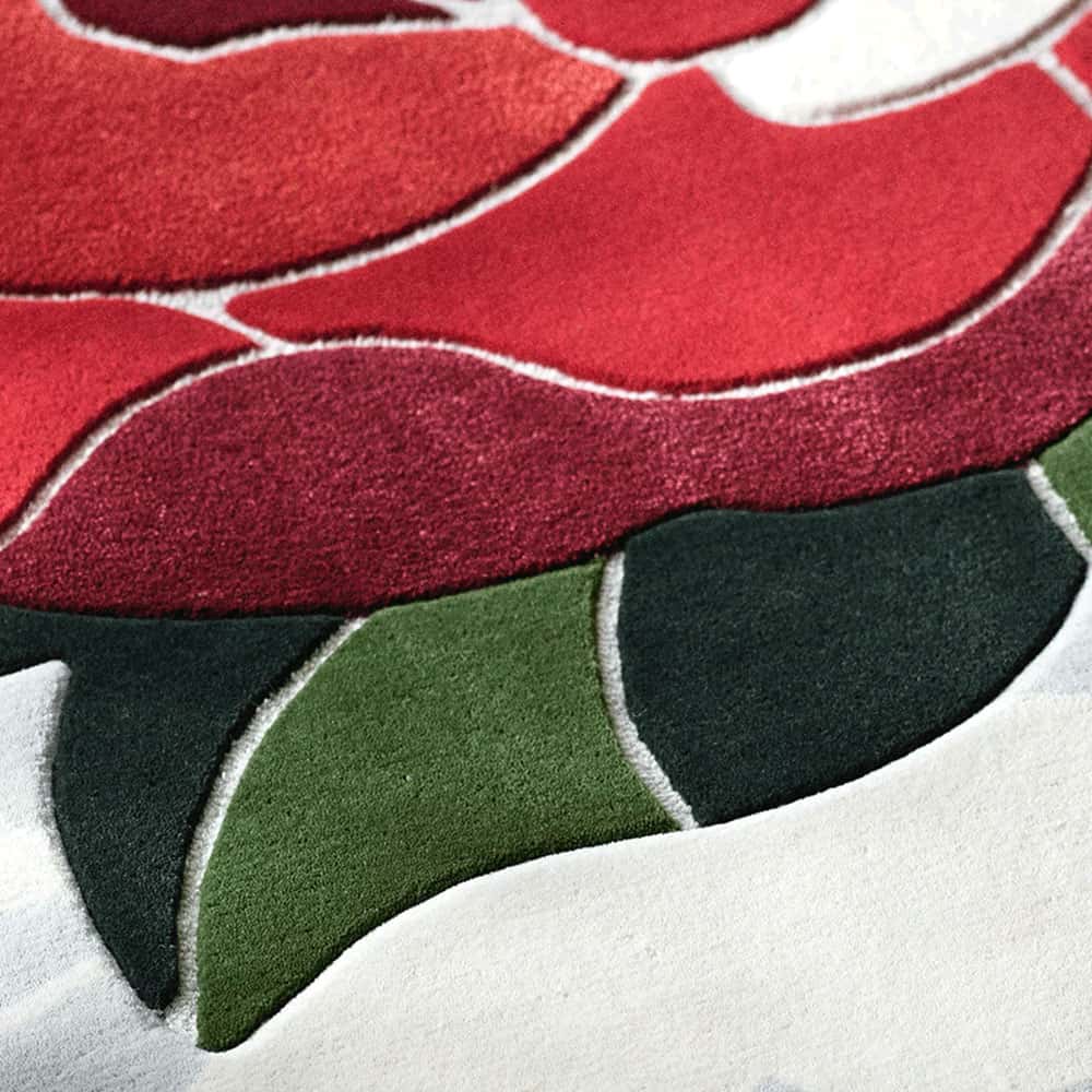 山形緞通 手刺緞通「牡丹」Mサイズ(幅200x長さ140cm) 防炎【受注生産品】