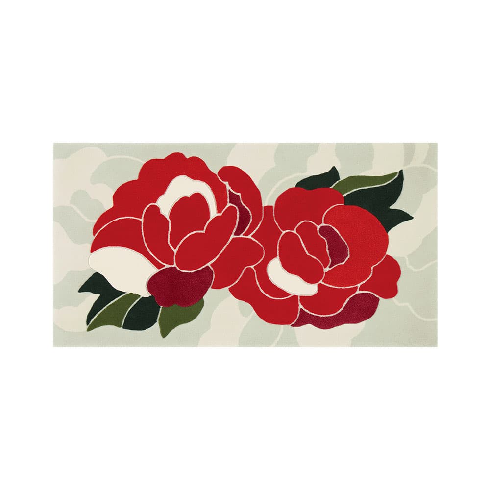 山形緞通 手刺緞通「牡丹」Sサイズ(幅150x長さ80cm) 防炎【受注生産品】