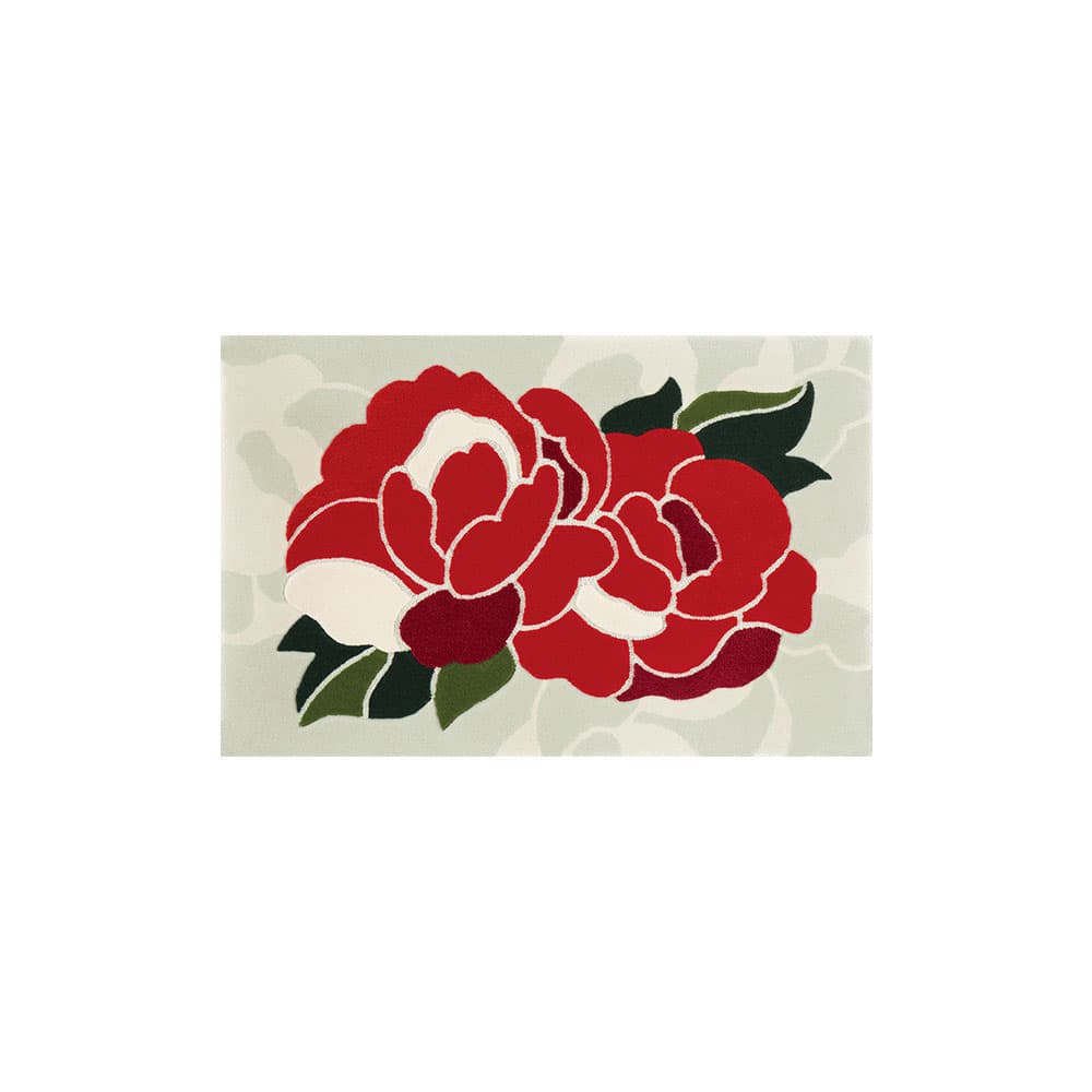 山形緞通 手刺緞通「牡丹」XSサイズ(幅95x長さ60cm) 防炎【受注生産品】