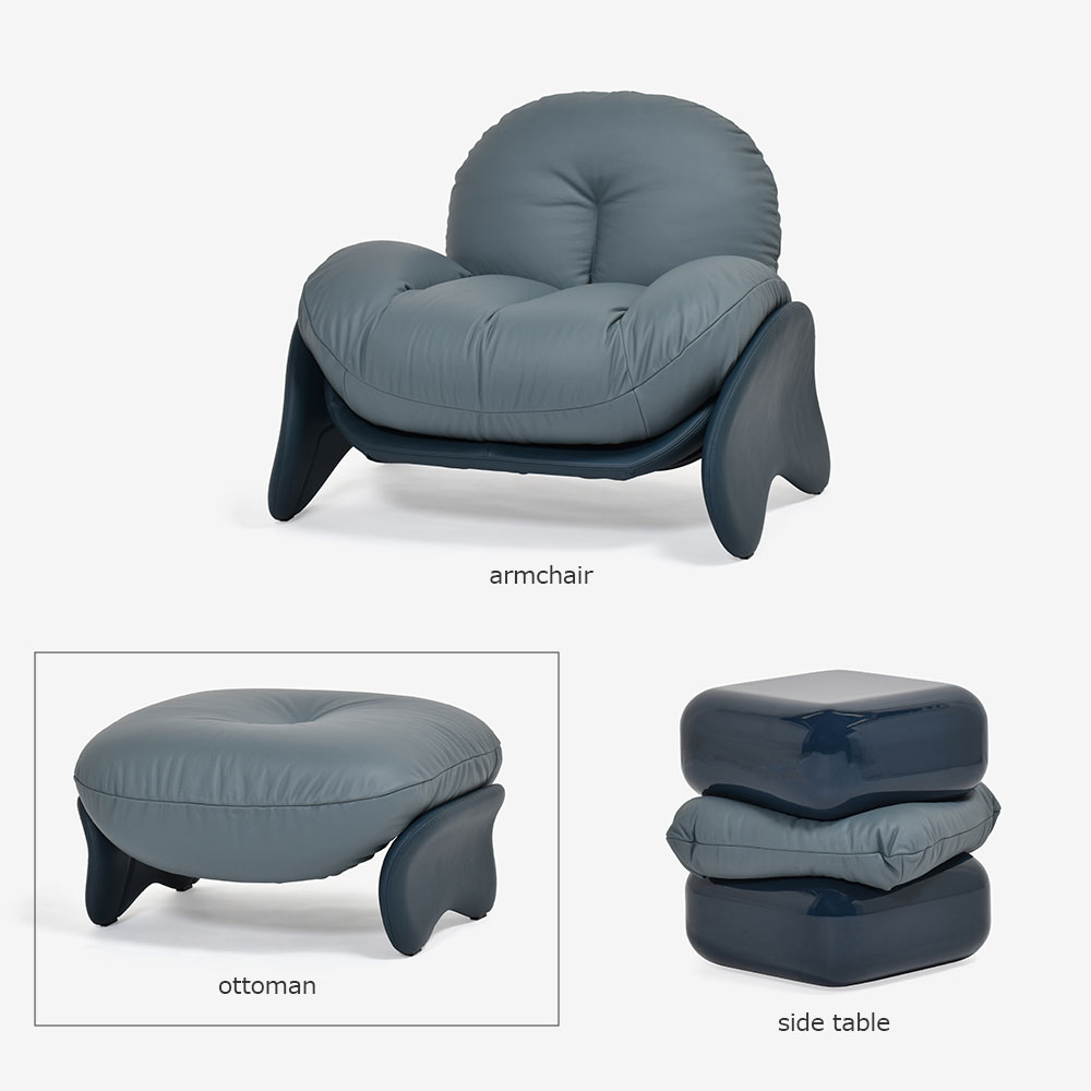 PoltronaFrau（ポルトローナ・フラウ）オットマン「スクワッシュ」幅72cm 革スチールブルー色/ミネラルブルー色【次回入荷未定】【お手入れキットの特典付き】