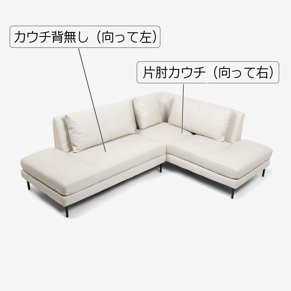 カウチソファ 2点セット「L/S 67（エルエス67）」カウチ背無し（向って左）+片肘カウチ（向って右） 革フロスト色 #J-156E