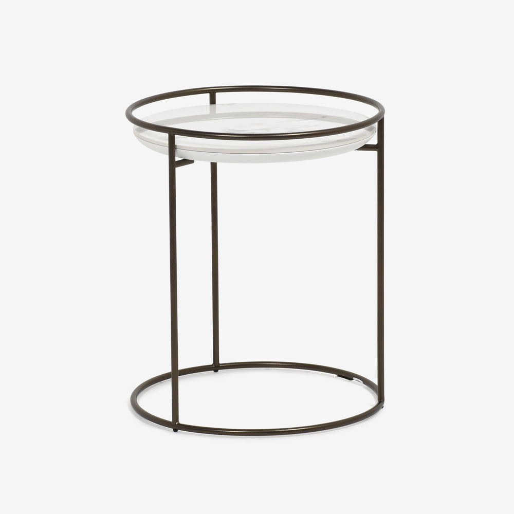 Calligaris（カリガリス）サイドテーブル 「Atollo CS/5098-P」丸42.5cm 天板セラミック ホワイトマーブル色