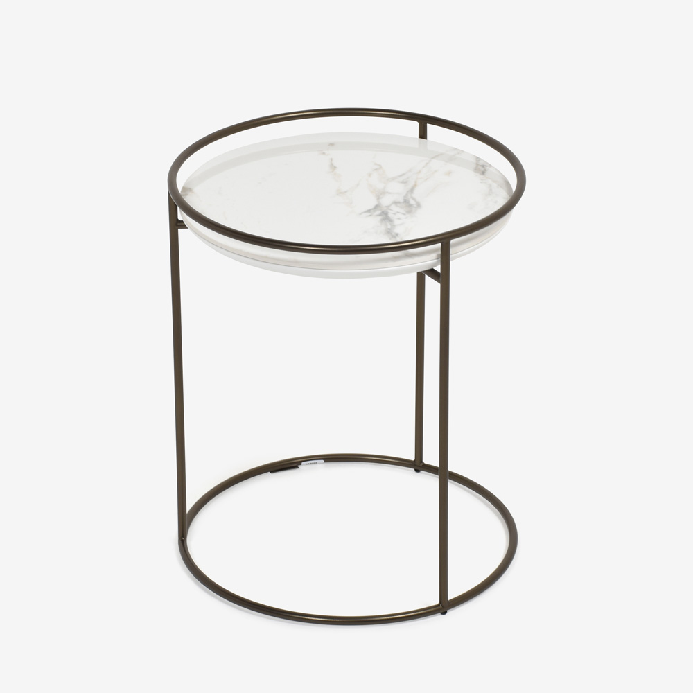 Calligaris（カリガリス）サイドテーブル 「Atollo CS/5098-P」丸42.5cm 天板セラミック ホワイトマーブル色