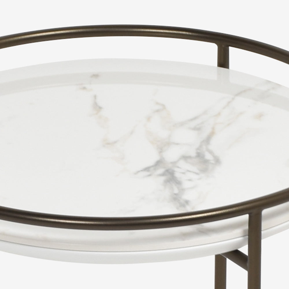 Calligaris（カリガリス）サイドテーブル 「Atollo CS/5098-P」丸42.5cm 天板セラミック ホワイトマーブル色