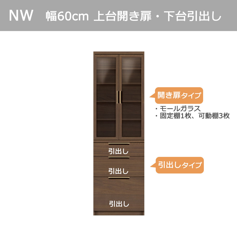 Pamouna（パモウナ）ダイニングボード「NW-S600K・600K」幅60cm 高さ193.1cm 奥行2サイズ（44.5cm・50cm）上台開き扉・下台引出しタイプ 全4色