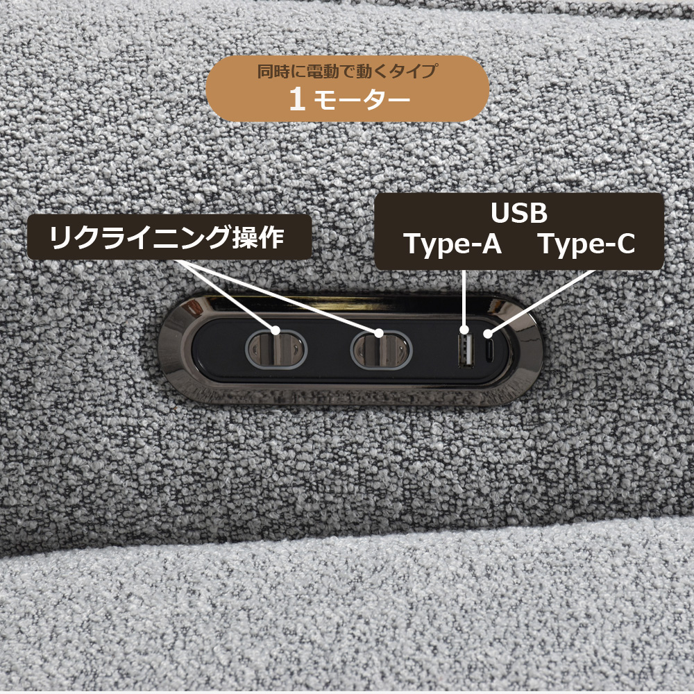 電動リクライニングソファ2点セット「ルッカ SD-524B（1モーター）」幅192cm 布#CP430-3 グレー色