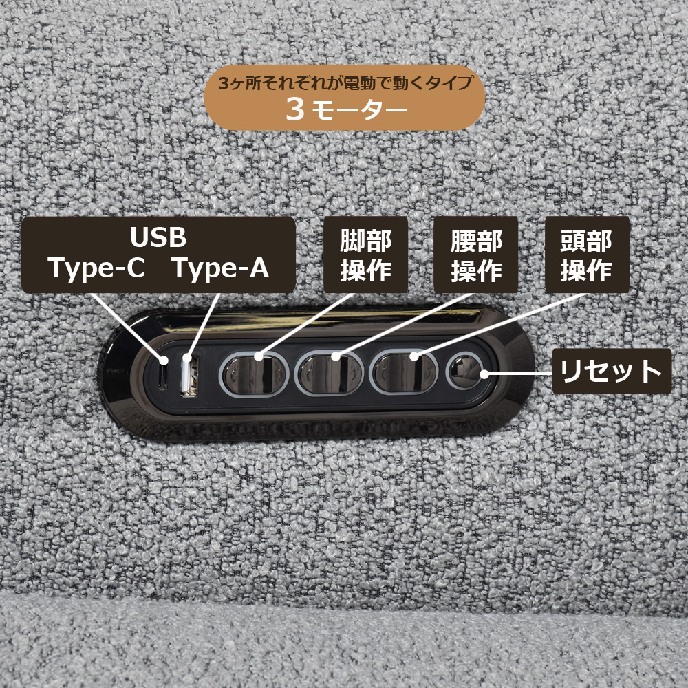 電動リクライニングソファ2点セット「ルッカ SD-524B（3モーター）」幅192cm 布#CP430-3 グレー色【お手入れキットの特典付き】