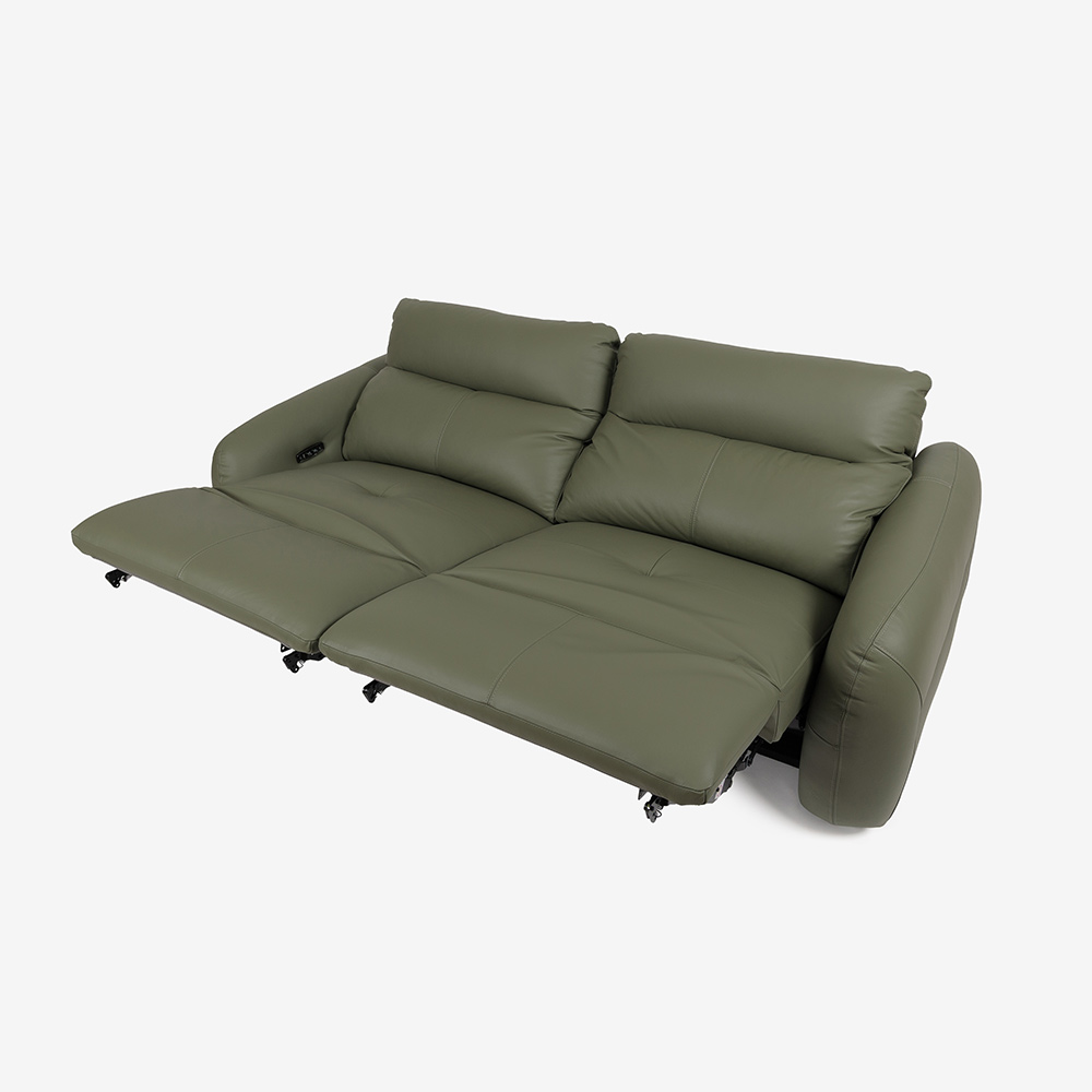 電動リクライニングソファ 3人掛け「L/S Motion 81（エルエスモーション81）」 幅210cm 革#H/S-697E セージグリーン色【お手入れキットの特典付き】