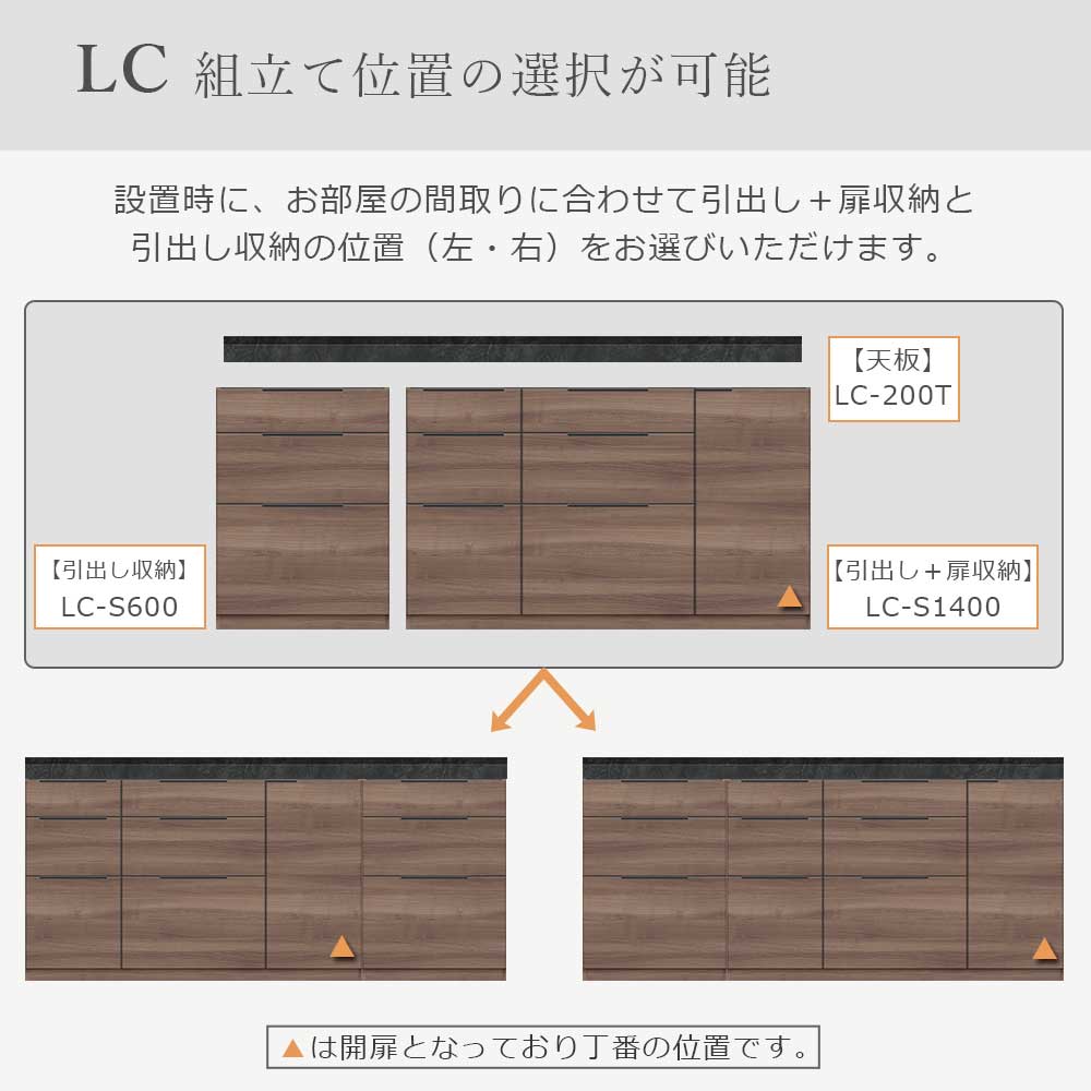 Pamouna（パモウナ）ユニットカウンター「LC-S1400・S600・200T」幅200cm 奥行46cm 高さ92.7cm 引出し+扉収納（扉：向かって右） 引出し収納 下台全4色 天板全2色