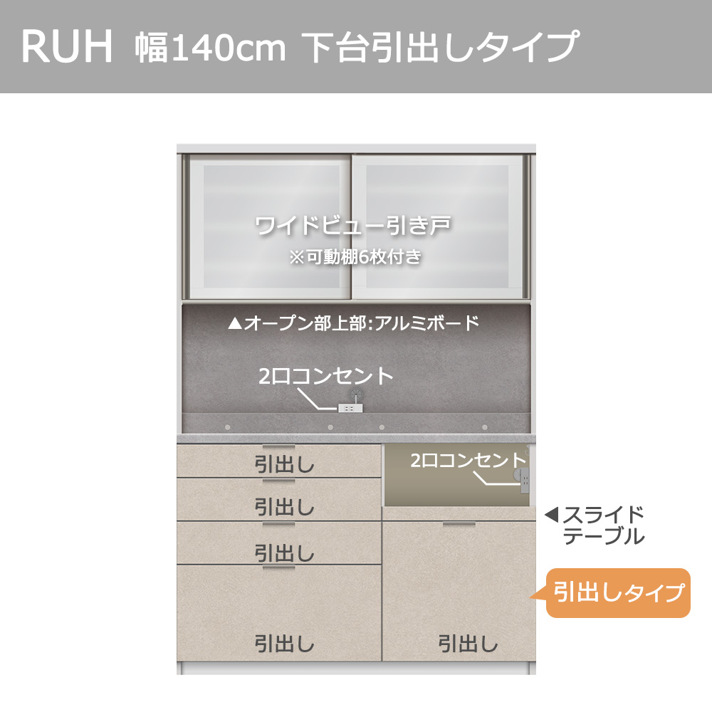 Pamouna（パモウナ）オープンボード「RUH-S1400R・1400R」幅140cm 高さ206.5cm 奥行2サイズ（44.5cm・50cm）下台引出しタイプ 全4色