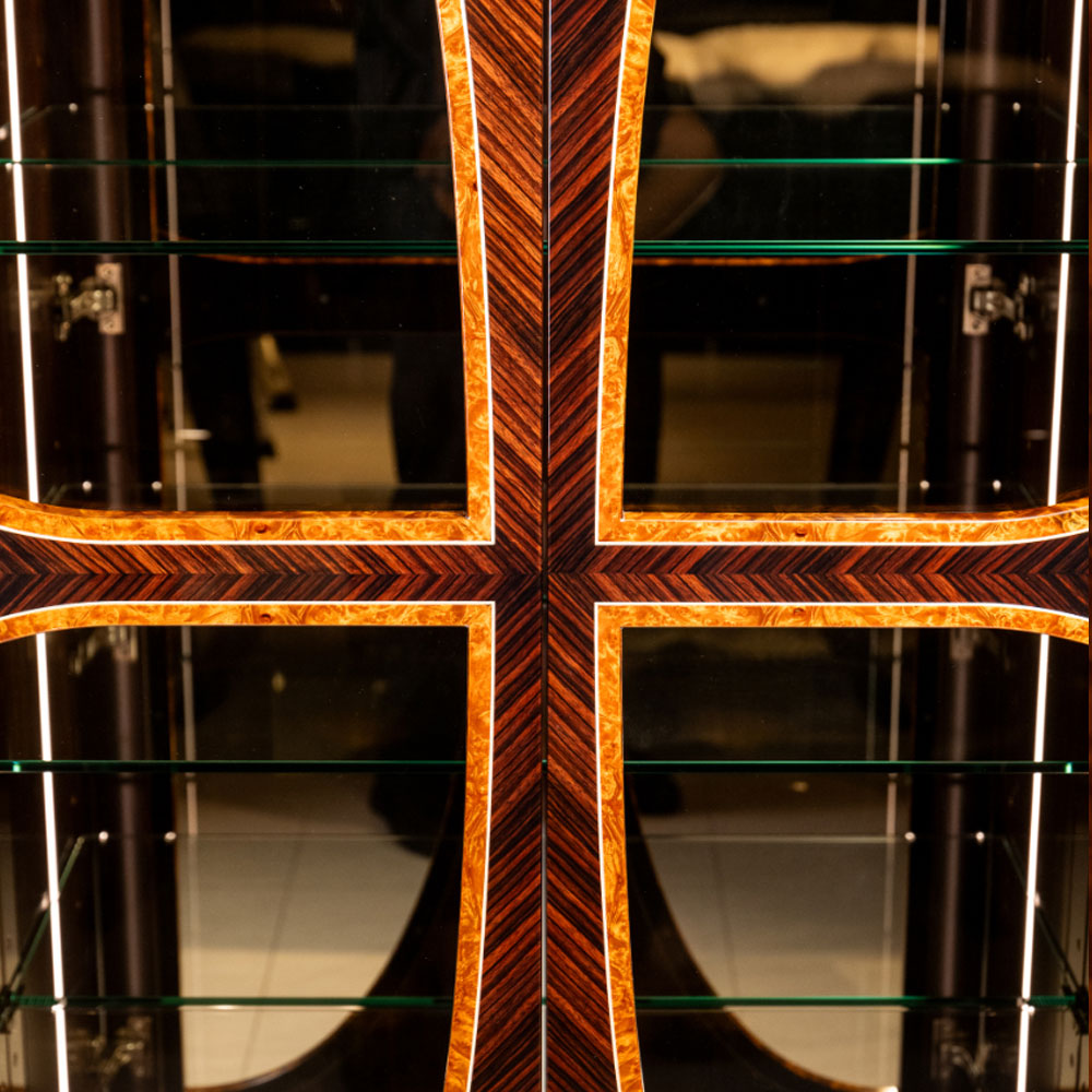 キャビネット「CROSS クロス」幅96cm 黒檀/マーブルウッド LEDライト付き【受注生産品】