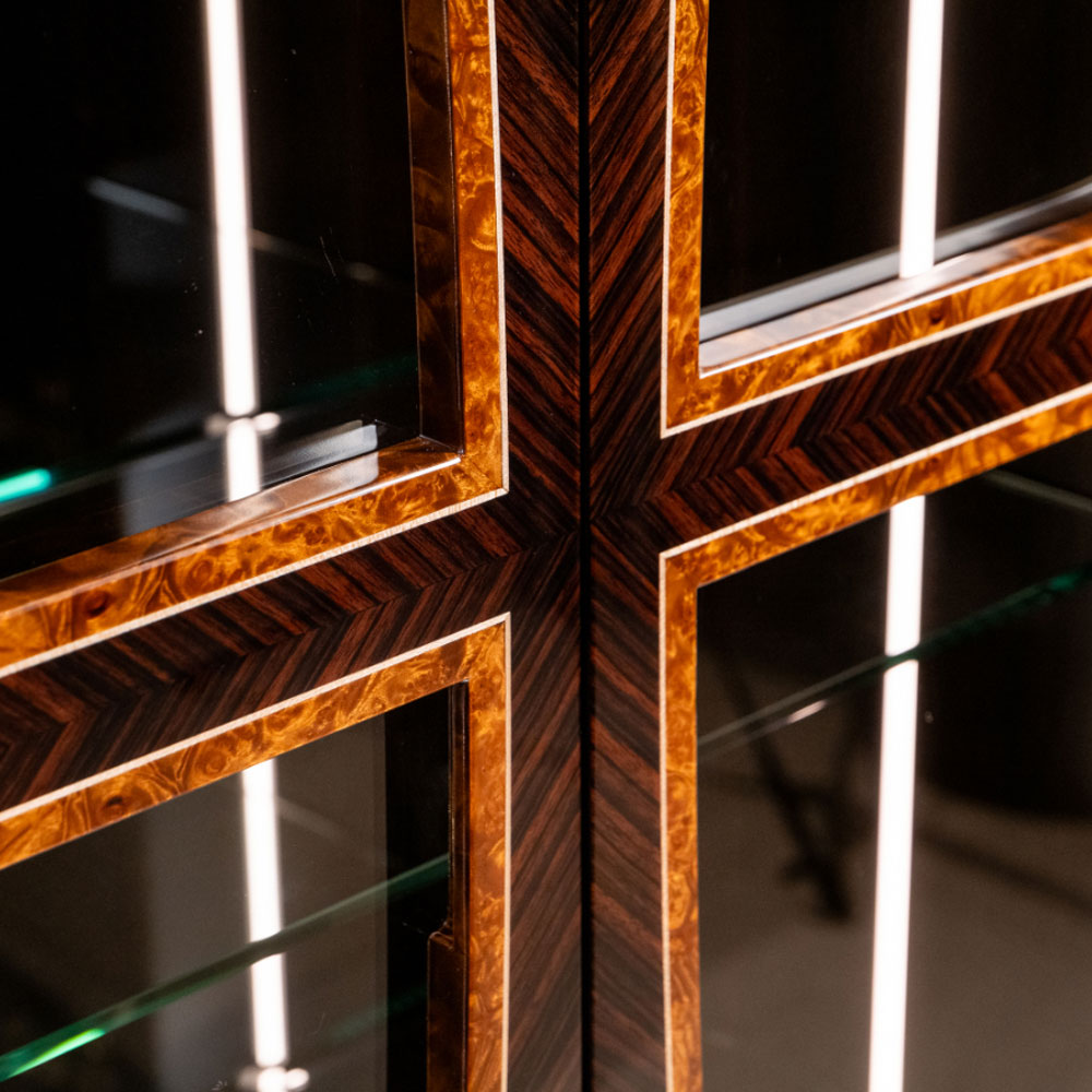 キャビネット「CROSS クロス」幅96cm 黒檀/マーブルウッド LEDライト付き【受注生産品】
