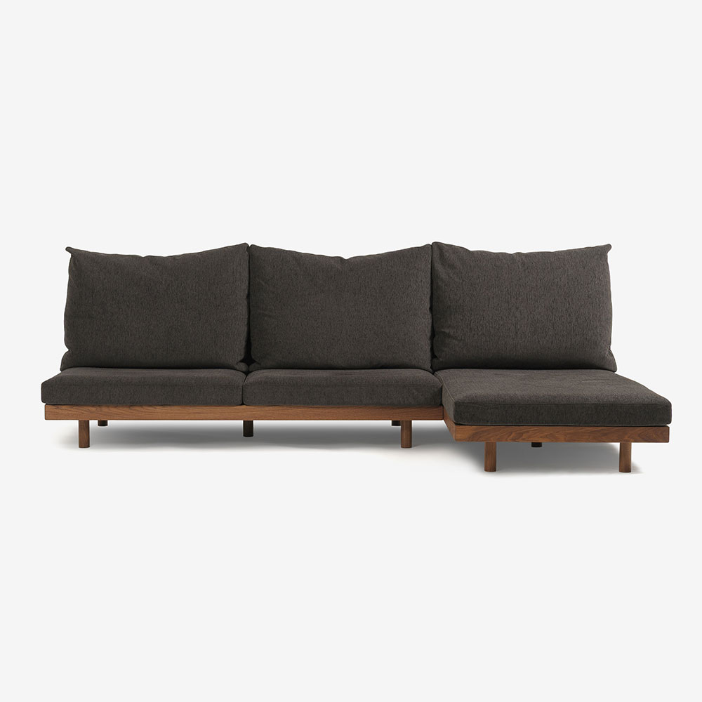 MASTERWAL（マスターウォール）カウチソファ2点セット「DANISH GRANDE SOFA デニッシュグランデソファ DGSO-3S180-WN/DGSO-ALCC90-WN」幅270cm 布#3SUBLIM 53ダークセピア ウォールナット材オイル仕上げ【受注生産品】
