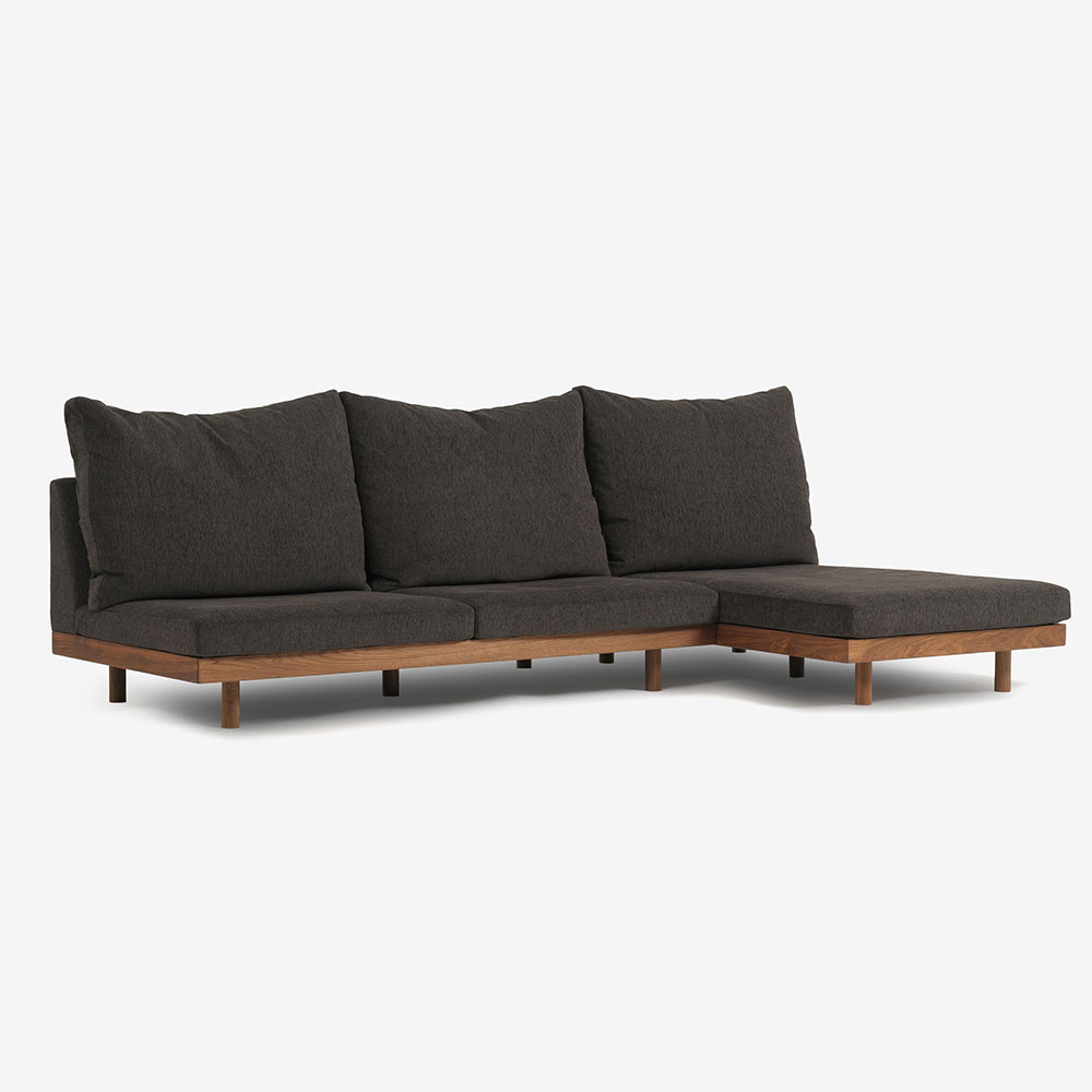 MASTERWAL（マスターウォール）カウチソファ2点セット「DANISH GRANDE SOFA デニッシュグランデソファ DGSO-3S180-WN/DGSO-ALCC90-WN」幅270cm 布#3SUBLIM 53ダークセピア ウォールナット材オイル仕上げ【受注生産品】