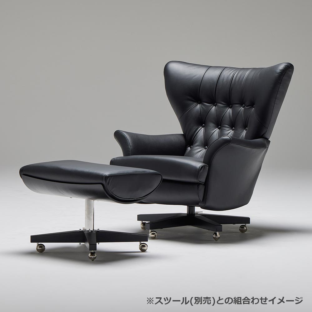 アームチェア「SIXTY TWO 6250」キャスター付 革ブラック