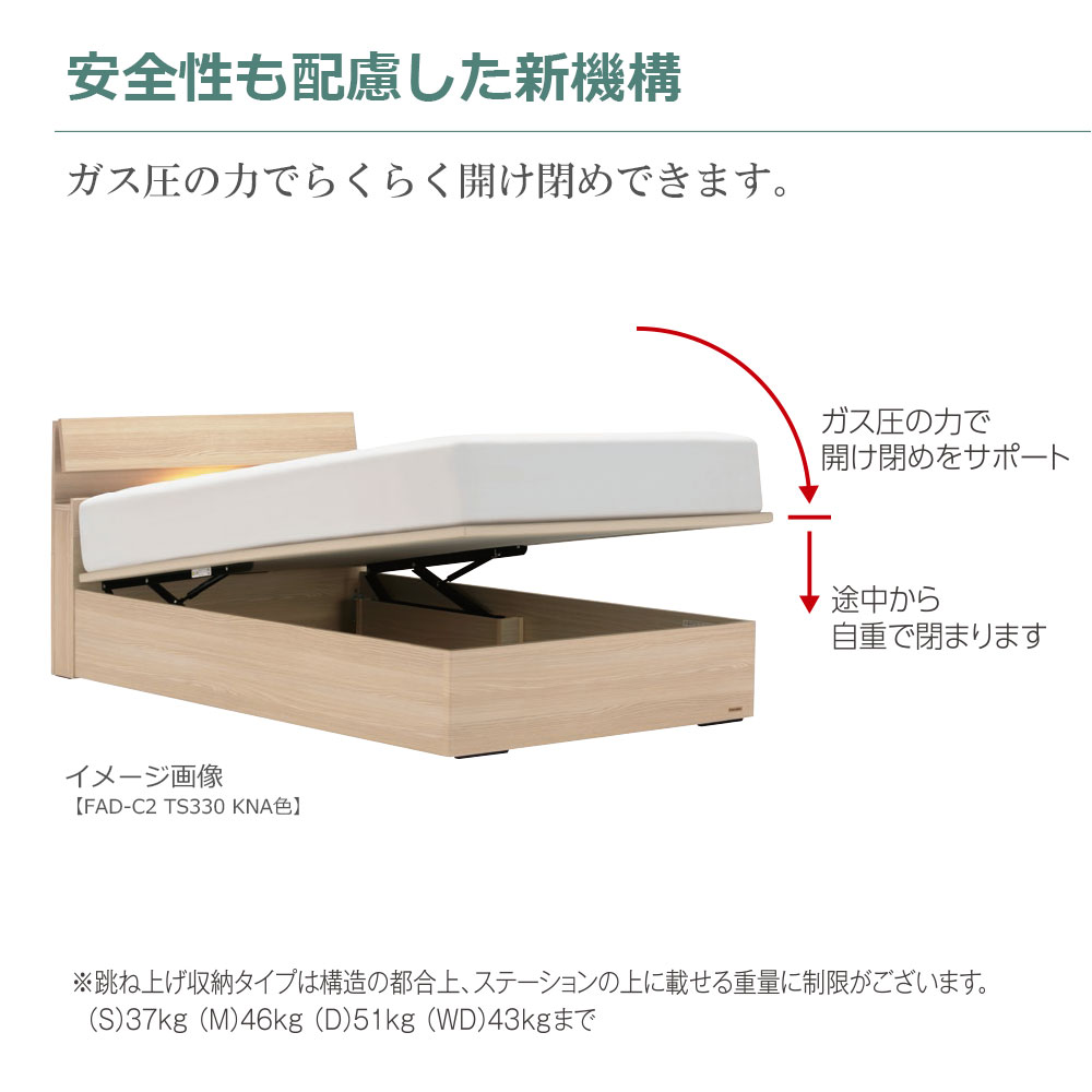 FranceBed（フランスベッド）ベッドフレーム「ファディア FAD-C3 TS」コンセント付き 縦跳ね上げ収納（ 床板面高2タイプ）全4サイズ 全3色