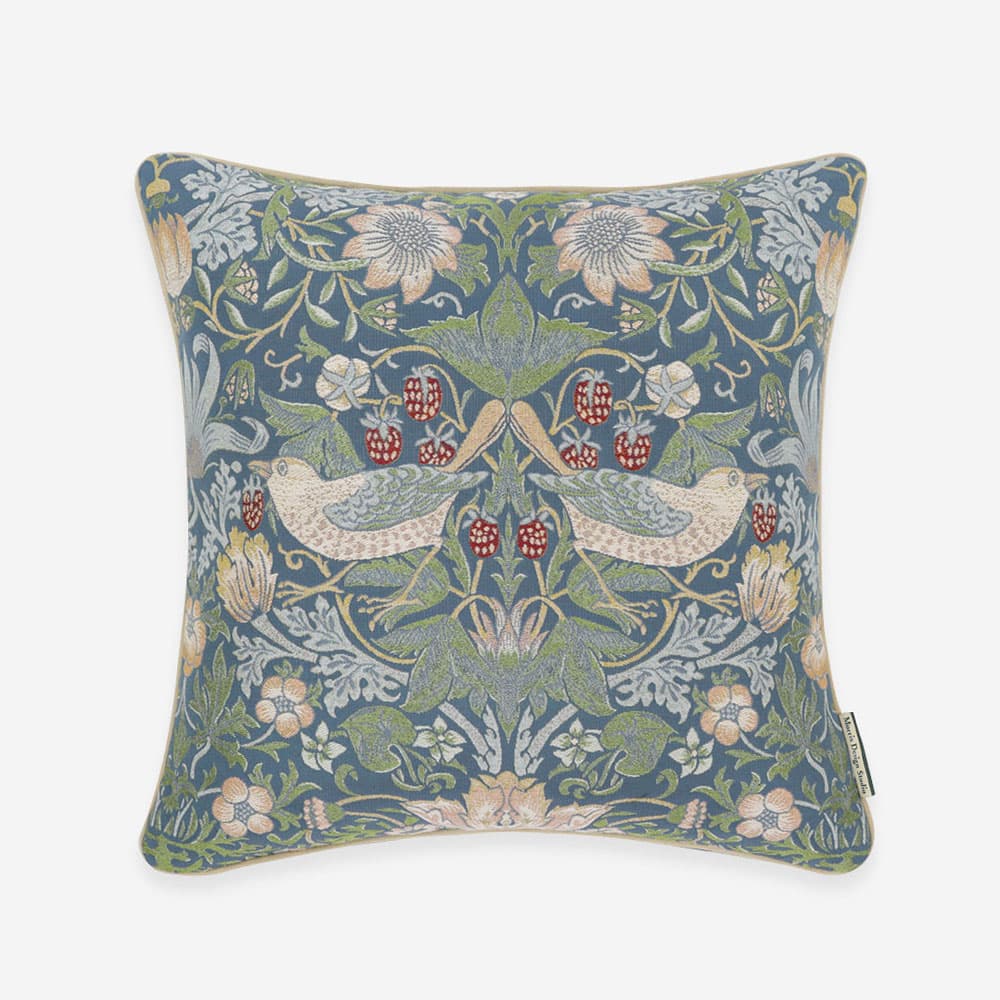 クッションカバー「いちご泥棒」ブルーグリーン 45cm角 Morris Design Studio(モリス)