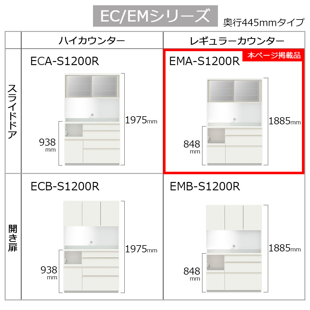 Pamouna（パモウナ）オープンボード「EMA-S1200R」幅120cm 奥行44.5cm 高さ188.5cm スライドドア レギュラーカウンター 全3色