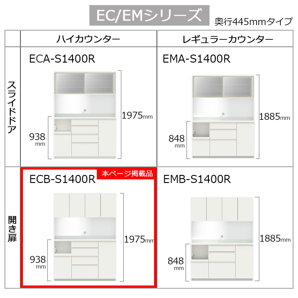 Pamouna（パモウナ）オープンボード「ECB-S1400R」幅140cm 奥行44.5cm 高さ197.5cm 開き扉 ハイカウンター 全3色