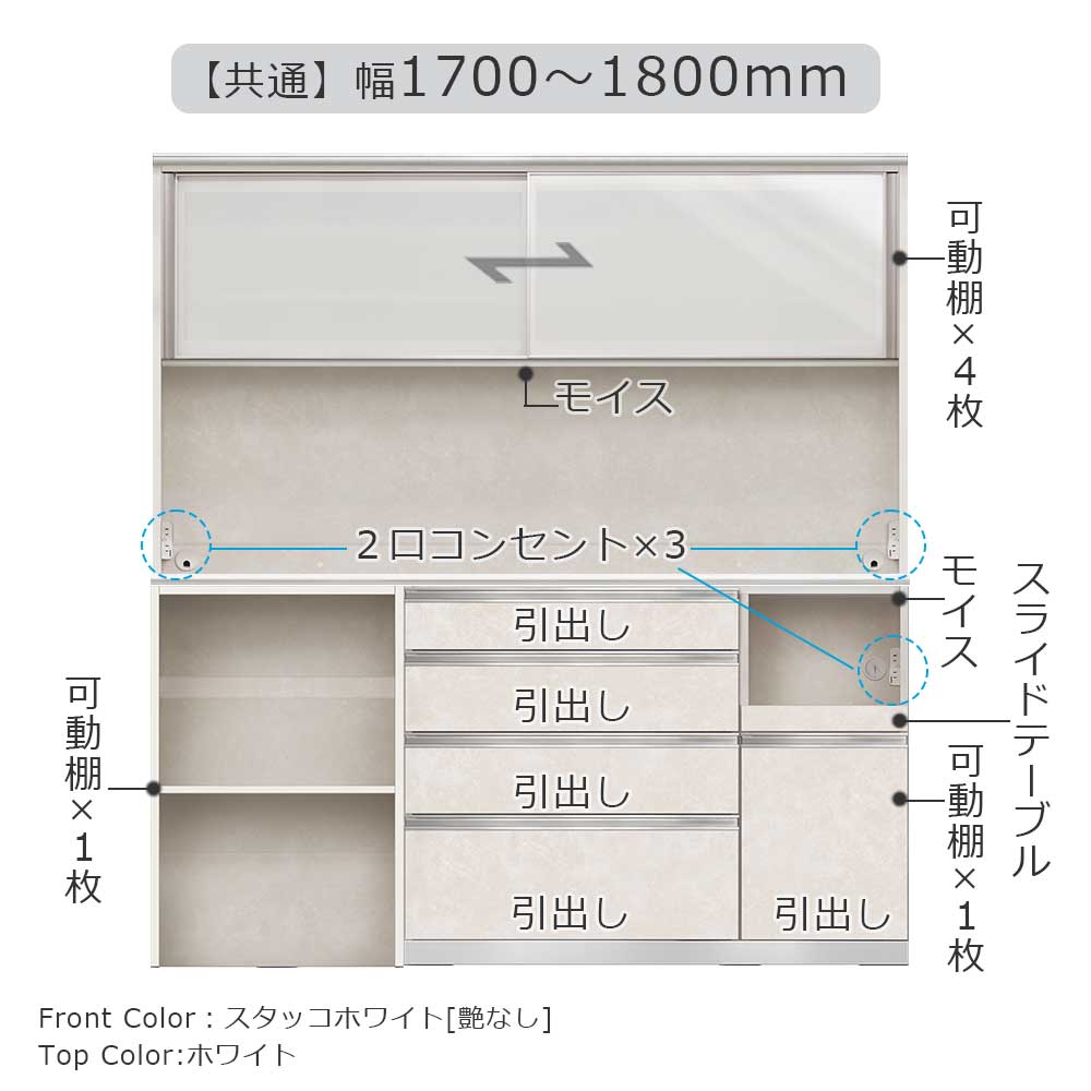 AYANO（綾野製作所）オープンボード「アンジュール」奥行50cm 高さ194cm JW 前板：スタッコホワイト 幅全2サイズ 家電収納の位置（左・右）
