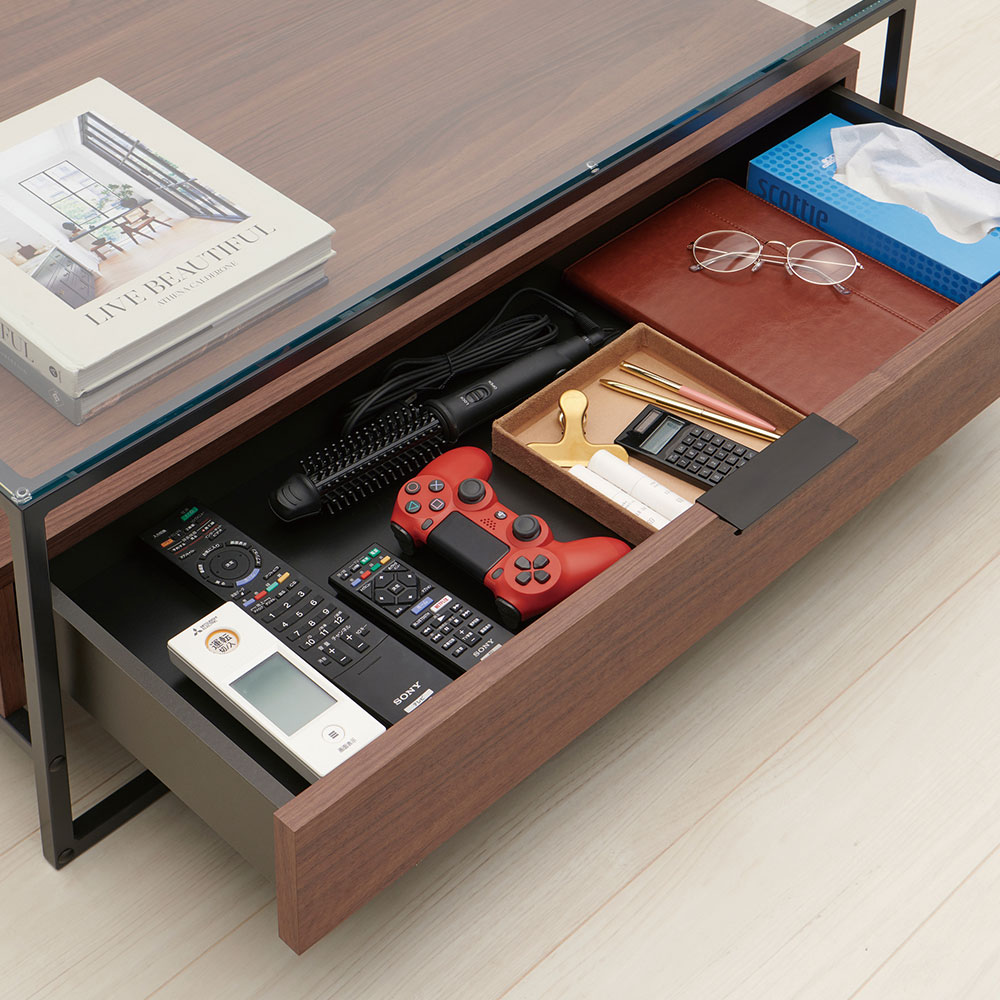 Pamouna（パモウナ）リビングテーブル「IR-W90B」天板ウォールナット色 幅90cm 奥行90cm BOXカラー全3色