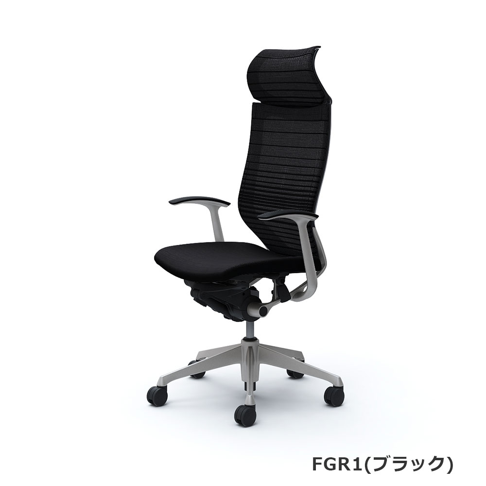「バロンチェア CP47DR-FGR」エクストラハイバック 固定ヘッドレスト 座面/クッション 背/グラデーションサポートメッシュ フレーム/シルバー ボディーカラー/ブラック デザインアーム 張地全6色【受注生産品】okamura(オカムラ)
