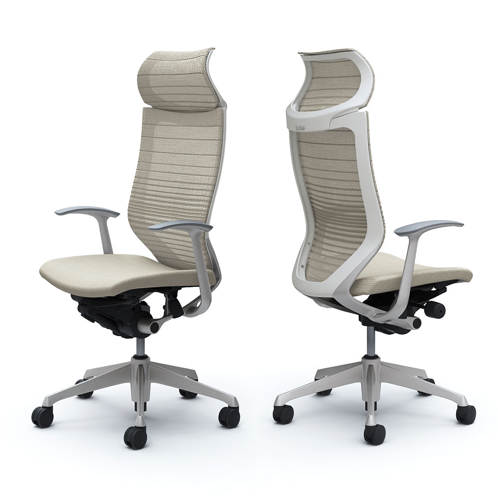 「バロンチェア CP47DW-FGR」エクストラハイバック 固定ヘッドレスト 座面/クッション 背/グラデーションサポートメッシュ フレーム/シルバー ボディーカラー/ホワイト デザインアーム 張地全6色【受注生産品】okamura(オカムラ)