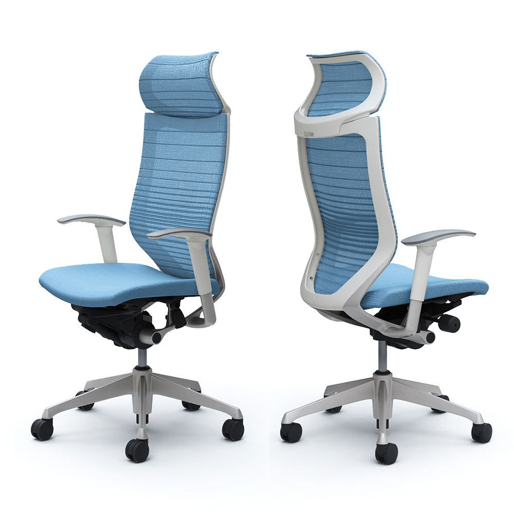 「バロンチェア CP87DW-FGR」エクストラハイバック 固定ヘッドレスト 座面/クッション 背/グラデーションサポートメッシュ フレーム/シルバー ボディーカラー/ホワイト アジャストアーム 張地全6色【受注生産品】okamura(オカムラ)