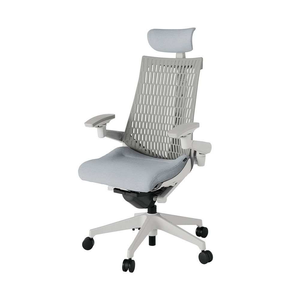 デスクチェア「アクト2 KJ447SAEMGNT7T6」アジャスタブル肘 ヘッドレスト付き ベースカラー/ライトグレー 張地/ホワイトグレー【受注生産品】
