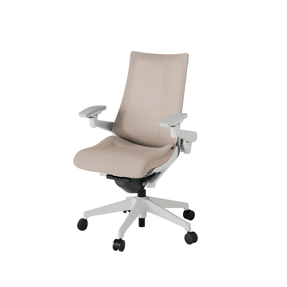 デスクチェア「アクト2 KJ-477JEM-GNF6」アジャスタブル肘 ベースカラー/ライトグレー 張地/グレイッシュブラウン【受注生産品】