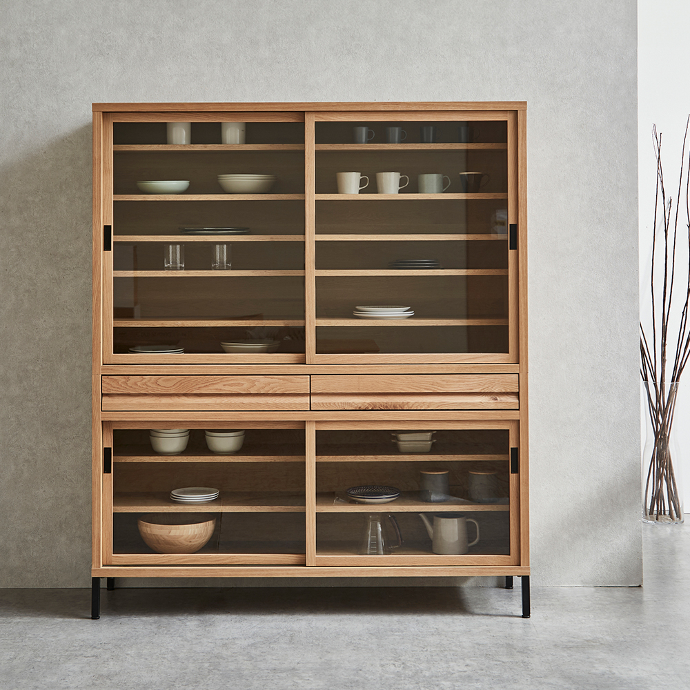 ダイニングボード「RE. アールイー」幅全3サイズ 全2色 下台2タイプ（ガラス戸・板戸）