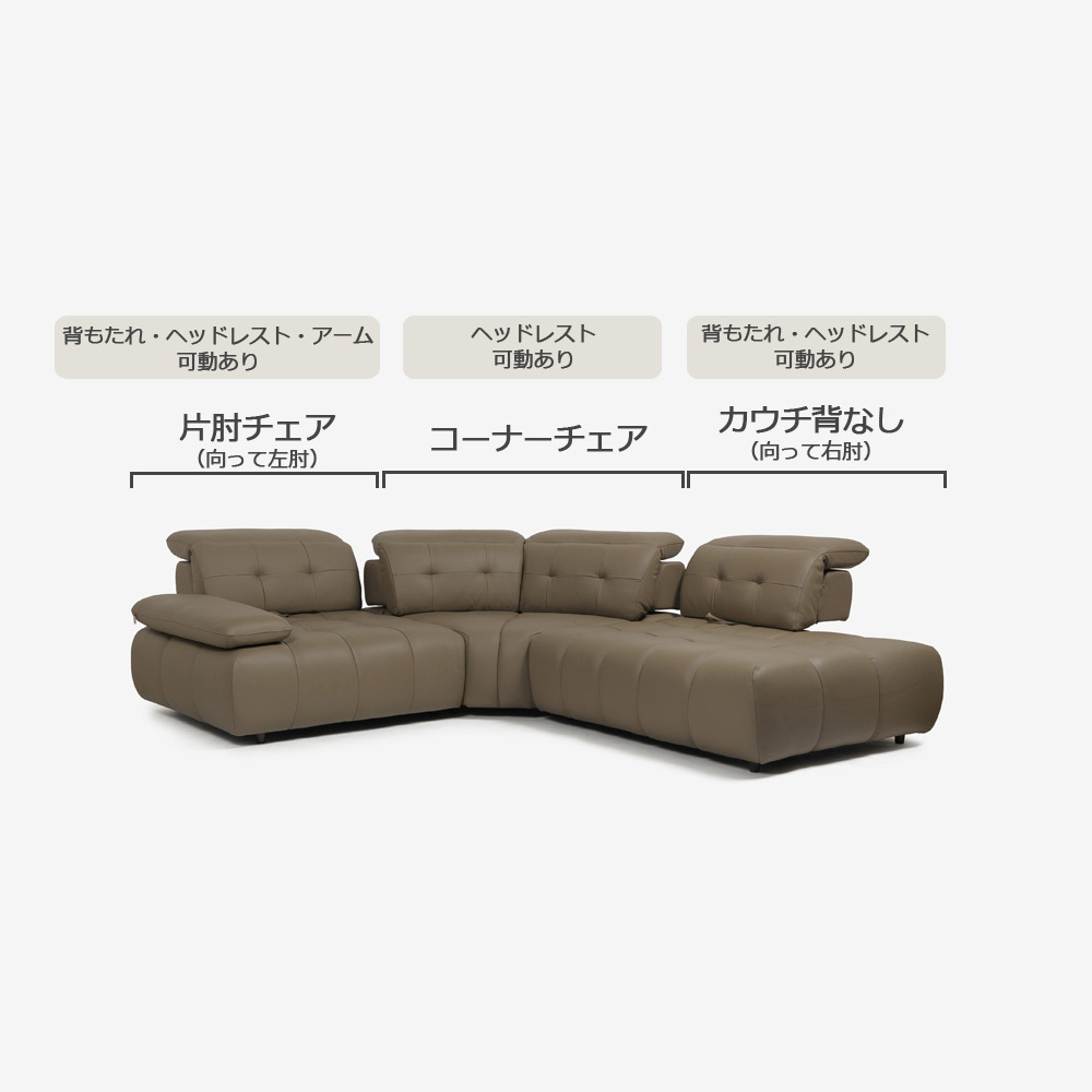 CORIUM（コリウム）コーナーカウチソファ3点セット 向って右カウチ「ヴァロ model.COR-A6351」革#CO-JRY513E パインバーク色【お手入れキットの特典付き】