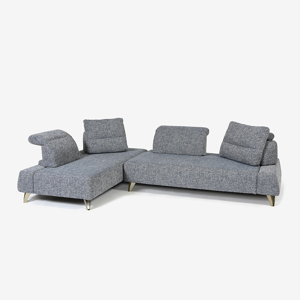 コーナーソファ8点セット 「ミラージュNM/SD」ソファベース向って右肘 シェーズロング向かって左肘 カバーリング仕様 張地#布B MNR81 ブルー色 金属脚【受注生産品】【お手入れキットの特典付き】