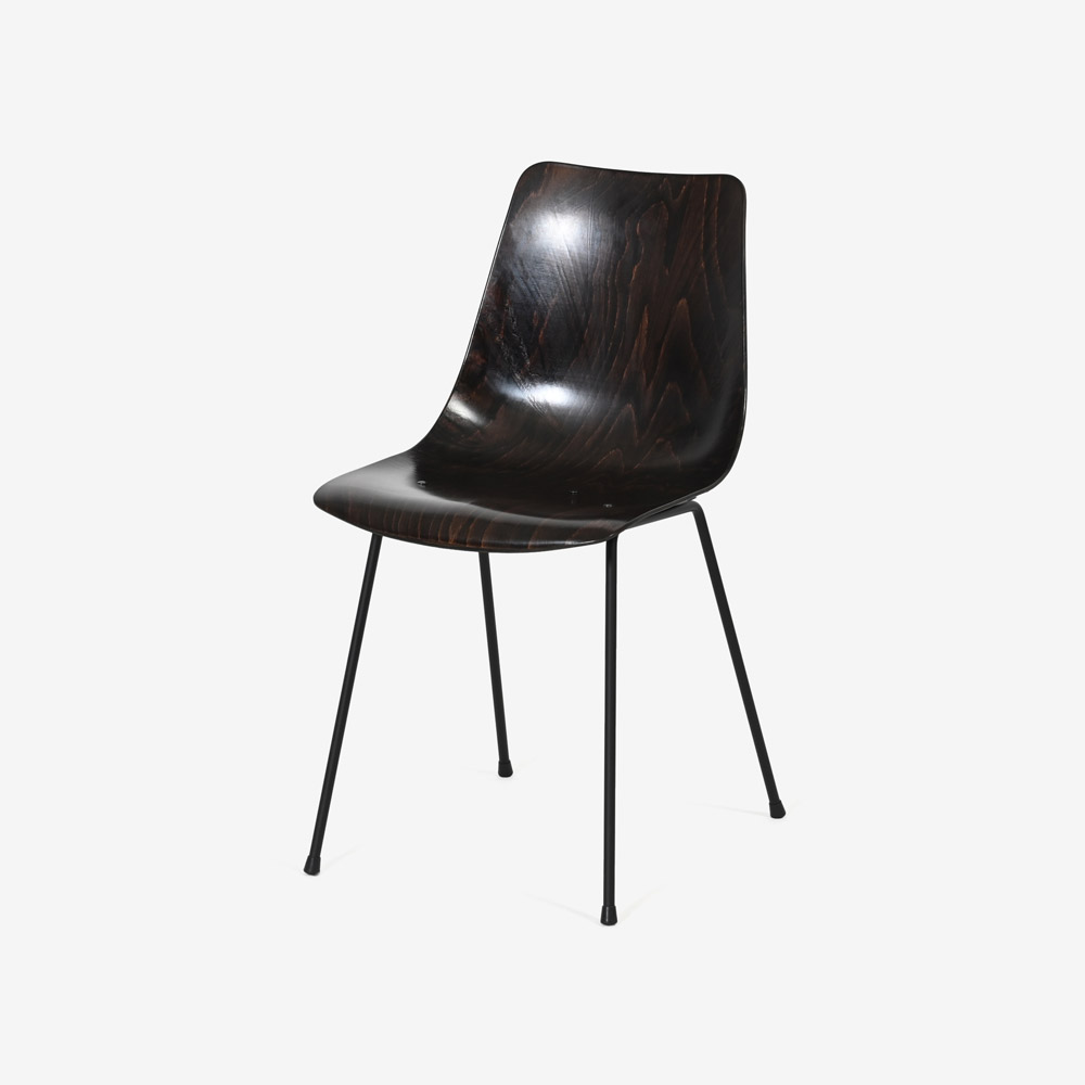 ligne roset（リーン・ロゼ）ダイニングチェア「ロゼシーエム131」ダークブラウン色 脚スチール