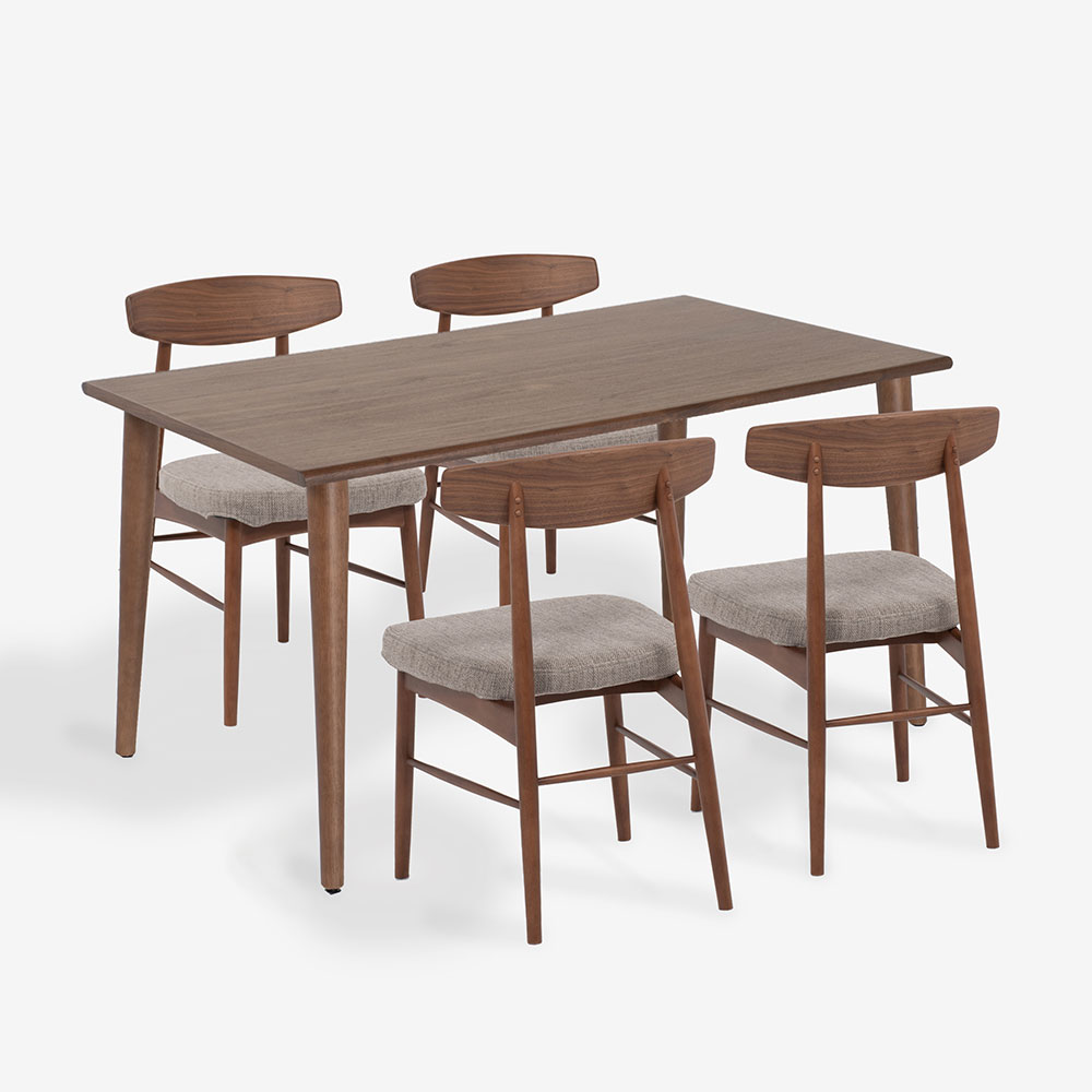 ダイニングセット「ユノ3」ウォールナット材 座面PVCブラック/布カバー全9色 テーブル全3サイズ