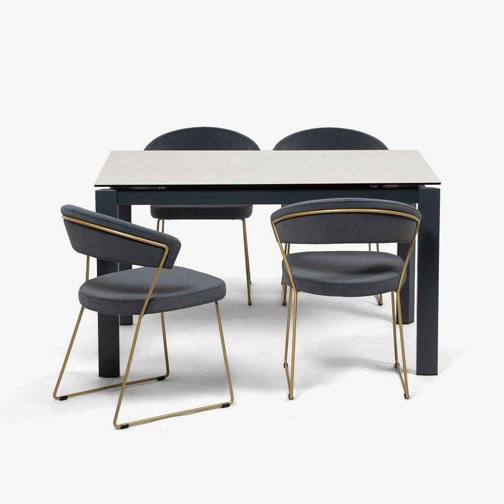 Calligaris（カリガリス）伸長式ダイニングテーブル「Duca CS4089」幅130-190cm 天板セラミック：ソルトホワイト/脚部スチール：マットグレー